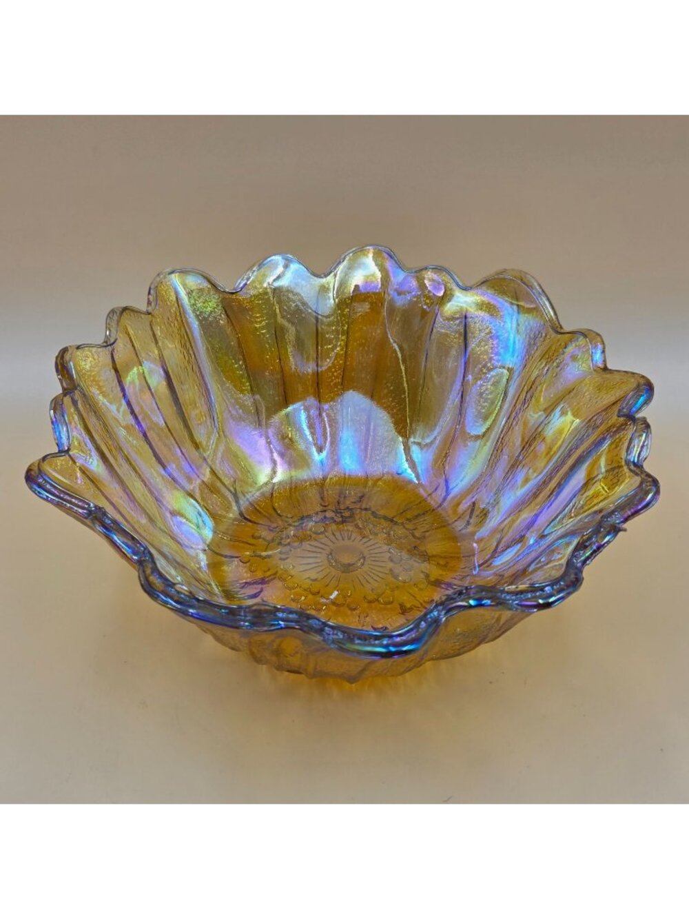 Indiana Glass Lily Pons Amber Carnival Glass 7 Inch Nappy Bowl Floral